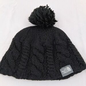 The North Face Black Knit Cable Pom Pom Beanie Hat‎